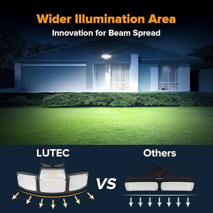 LUTEC 80W 9000LM LED Security Lights Hardwire Motion Sensor Outdoor Lights, 4 Head LED Flood Light Outdoor 5000K Daylight, IP65 Waterproof, Motion Detected Light for Outside, Garage, Yard (Brown)