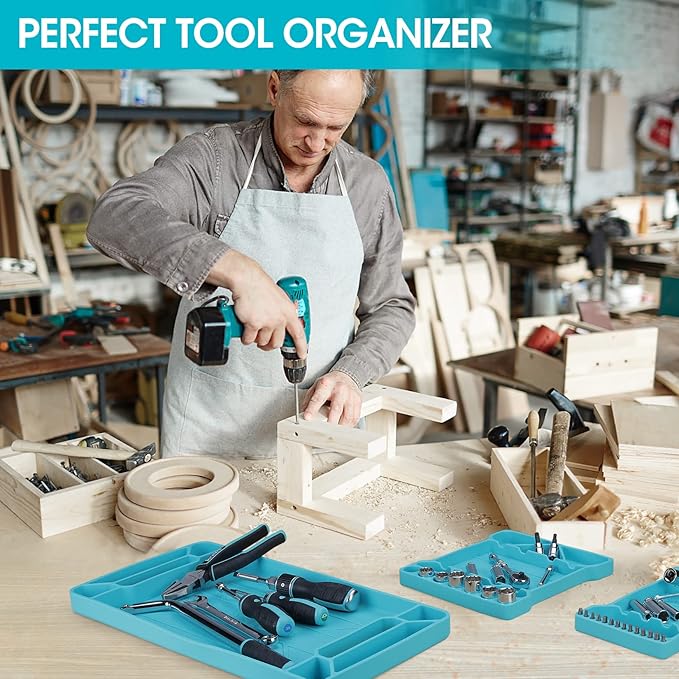 DURATECH Flexible Tool Tray, Silicone Tool Holder for Mechanics Storage, Heat and Chemical Resistant Tool Organizer for Automotive, Industry and Household(3pack blue)