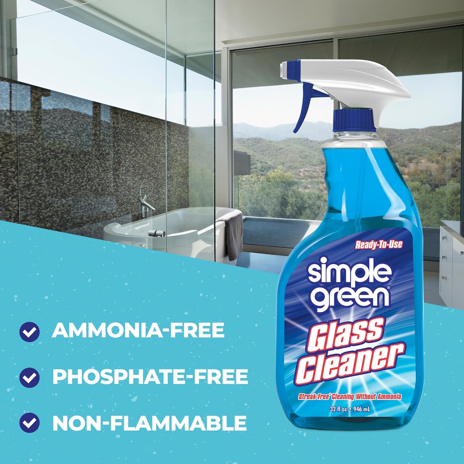SIMPLE GREEN Ready-To-Use Glass Cleaner, 32 oz., Blue
