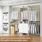 Aheaplus Closet System, Closet Organizer with 3 Wooden Drawers, Closet Organizer System, Walk-in Closet Wardrobe Clothes Rack with 4 Hanging Rods, Garment Rack, -4R, White