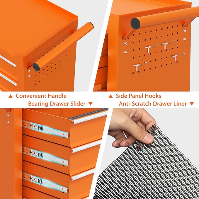5-Drawer Rolling Tool Chest, Tool Box with 4 Wheels and Drawers, High Capacity Detachable Mobile Tool Storage Cabinet for Garage, Workshop, Mechanics and Repair Room (Orange)