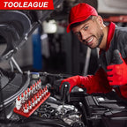 TOOLEAGUE 9Pcs Socket Organizer Tray and Magnetic Wrench Holder Set,Red SAE & Black Metric, 1/2", 1/4", 3/8" Socket Storage Trays for Tool Box Drawer