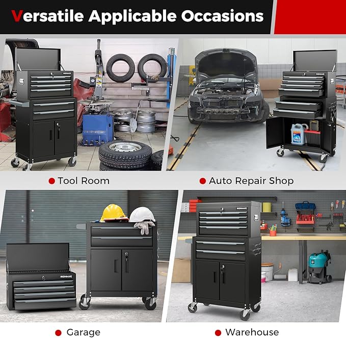 Goplus Tool Chest, 6 Drawers Extra Large Rolling Too Storage Cabinet with 4” Universal Lockable Wheels, Auto Lock, Protective Liner, 2-in-1 Heavy Duty Tool Box for Garage, Workshop
