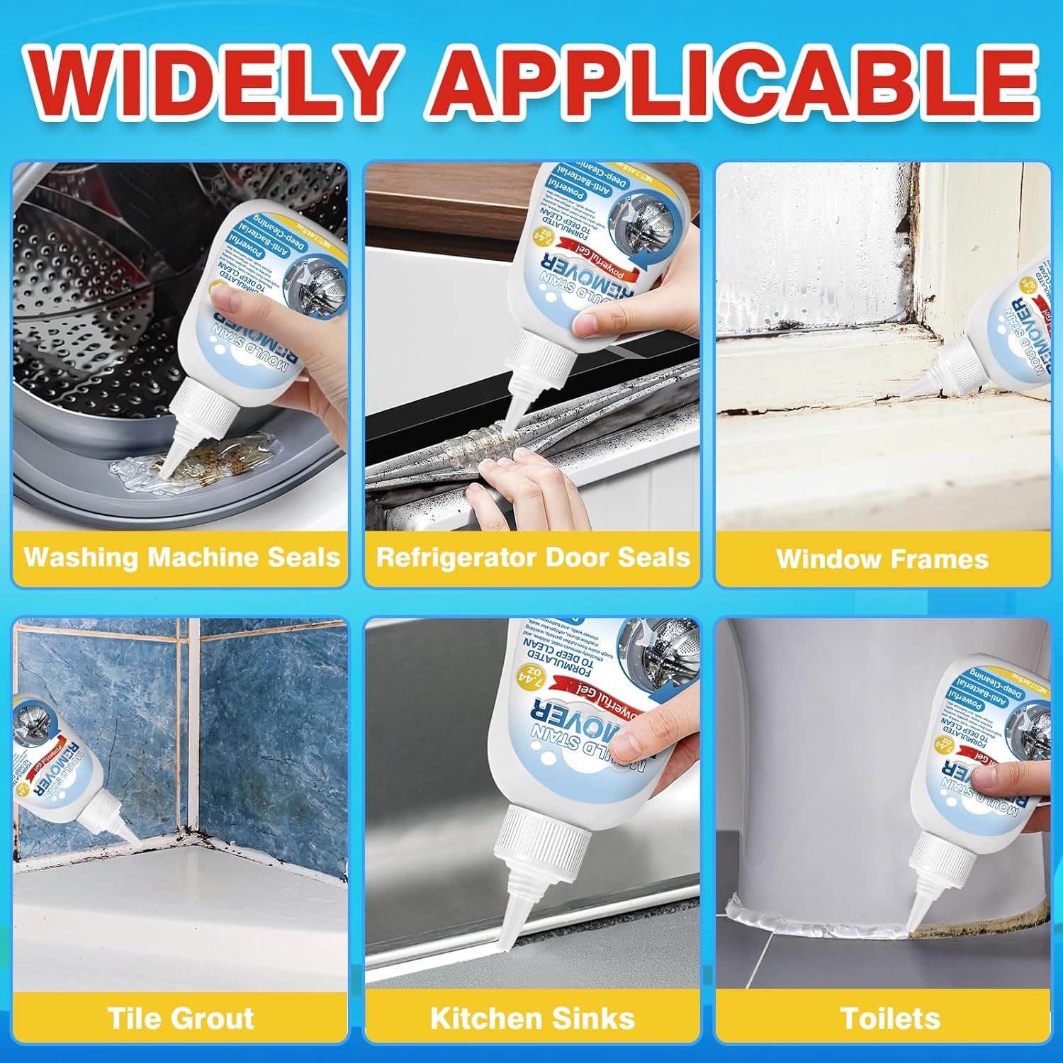 Mold Remover Gel – Effective Washing Machine Cleaner for Gasket, Mold Stain Remover Gel for Bathroom, Grout, Tile, Shower, Sink, Caulk - All-Purpose Household Cleaner Gel
