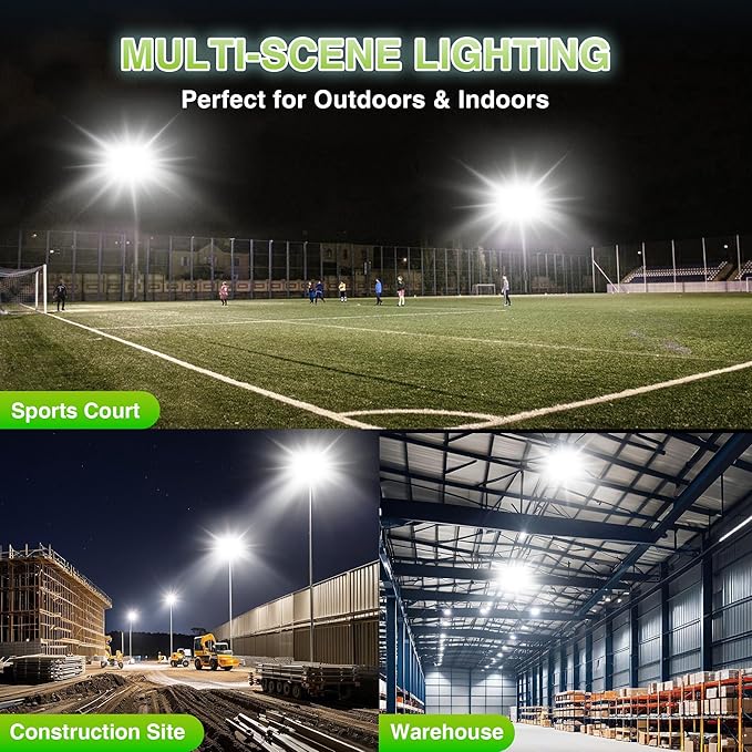 STASUN 2 Pack 600W LED Flood Light, Mini Series Stadium Light, 60000LM 6000K Daylight White IP66 Waterproof 3 Adjustable Panels Outdoor Sports Lighting for Basketball Court, Parking Lot,Baseball Field