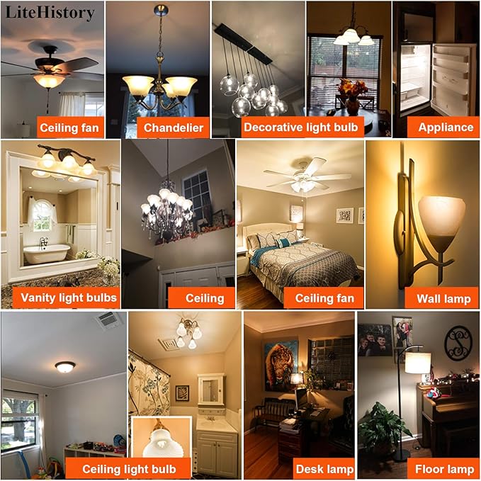 LiteHistory dimmable A15 led Bulb 4W equal 40 Watt e26 led bulb AC120V Vintage led edison bulb for Ceiling fan light bulbs,Appliance Bulb and Refrigerator Light Bulb Warm white 2700K 400lm clear 4Pack