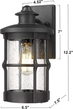 Outdoor Wall Sconces, Outdoor Wall Lights, Exterior Wall Mount Lighting, Exterior Fixture in Black Finish with Seeded Glass for Porch, Garage, Patio, Hallway, Entryway, Black 1 Pack