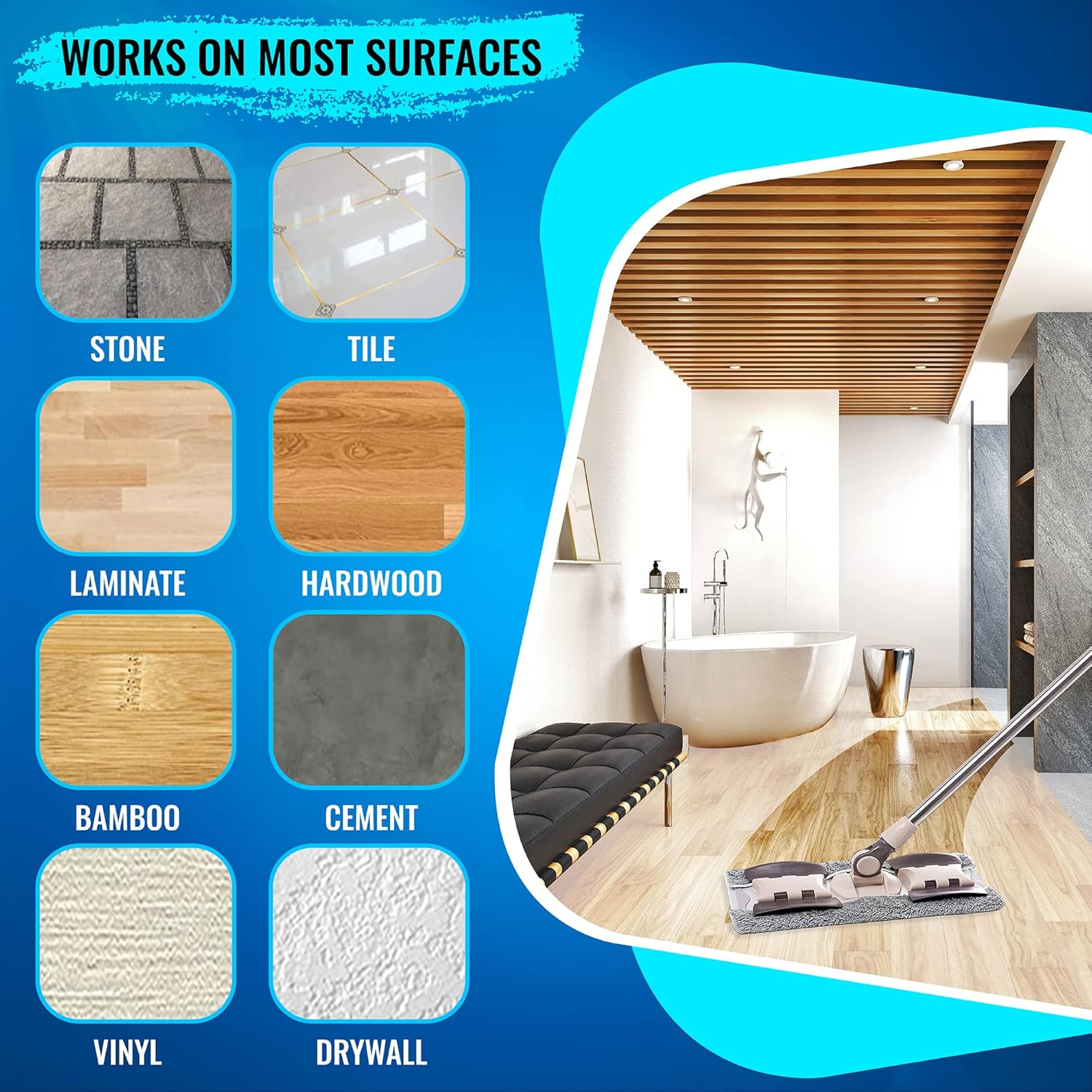 MAYSHINE Microfiber Hardwood Floor Wet and Dry Dust Mop w/ 5 Reusable Pads, 360 Spin Mop System | Use on Wood, Tile, Laminate, Vinyl and More | Flat Mop with 60" Extendable Stainless Steel Handle