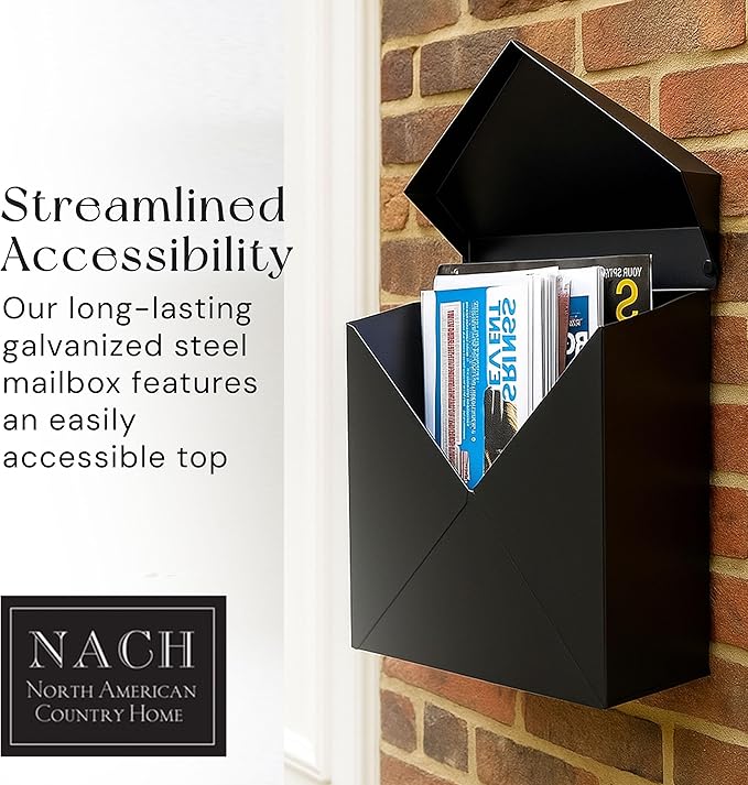 NACH Chicago Extra Large Mailbox, Rust Resistant Large Mailboxes for Outside Wall Mount, Metal Mailbox, Wall Mount Mailbox, Extra Large Capacity Mailbox, 12x12x4.8 inches, Black Mailbox, MB-6301BLK