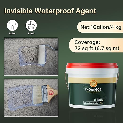1 Gallon Transparent Waterproof Coating, Clear Acrylic Sealant Invisible Adhesive Leak Repair Agent for Concrete, Wall, Wood, Brick, Stone, Water-Based Outdoor & Indoor Sealer 4KG