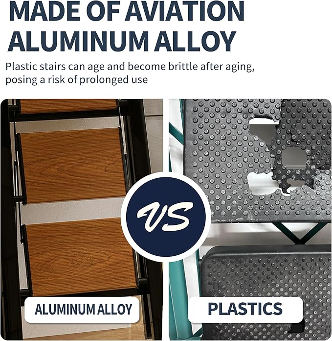 3 Step Ladder,Folding Step Stool with Aluminum Wide Pedal& Convenient Handgrip,330lbs Capacity Steel Ladder for Household and Office(Woodgrain)