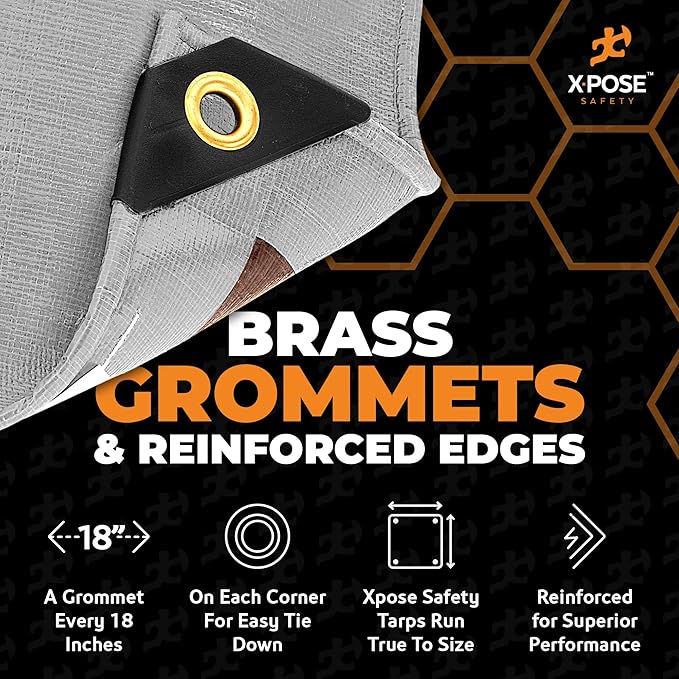 12' x 16' Super Heavy Duty 16 Mil Silver/Brown Poly Tarp Cover - Thick Waterproof, UV Resistant, Rip and Tear Proof Tarpaulin with Grommets and Reinforced Edges - by Xpose Safety