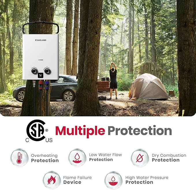 GASLAND 2025 Goshower G5 Portable Small Propane Water Heater | 1.32 GPM, 34,000 BTU | CSA Certified | For Camping, Off-Grid | Digital Display