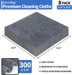 HOMERHYME Microfiber Cleaning Cloth, Premium 8 Pack Cleaning Towels, Lint-Free Streak-Free Ultra Absorbent, 300GSM Reusable Microfiber Towel for Cars Shop Garage Home Kitchen, 12.6" x 12.6" Grey
