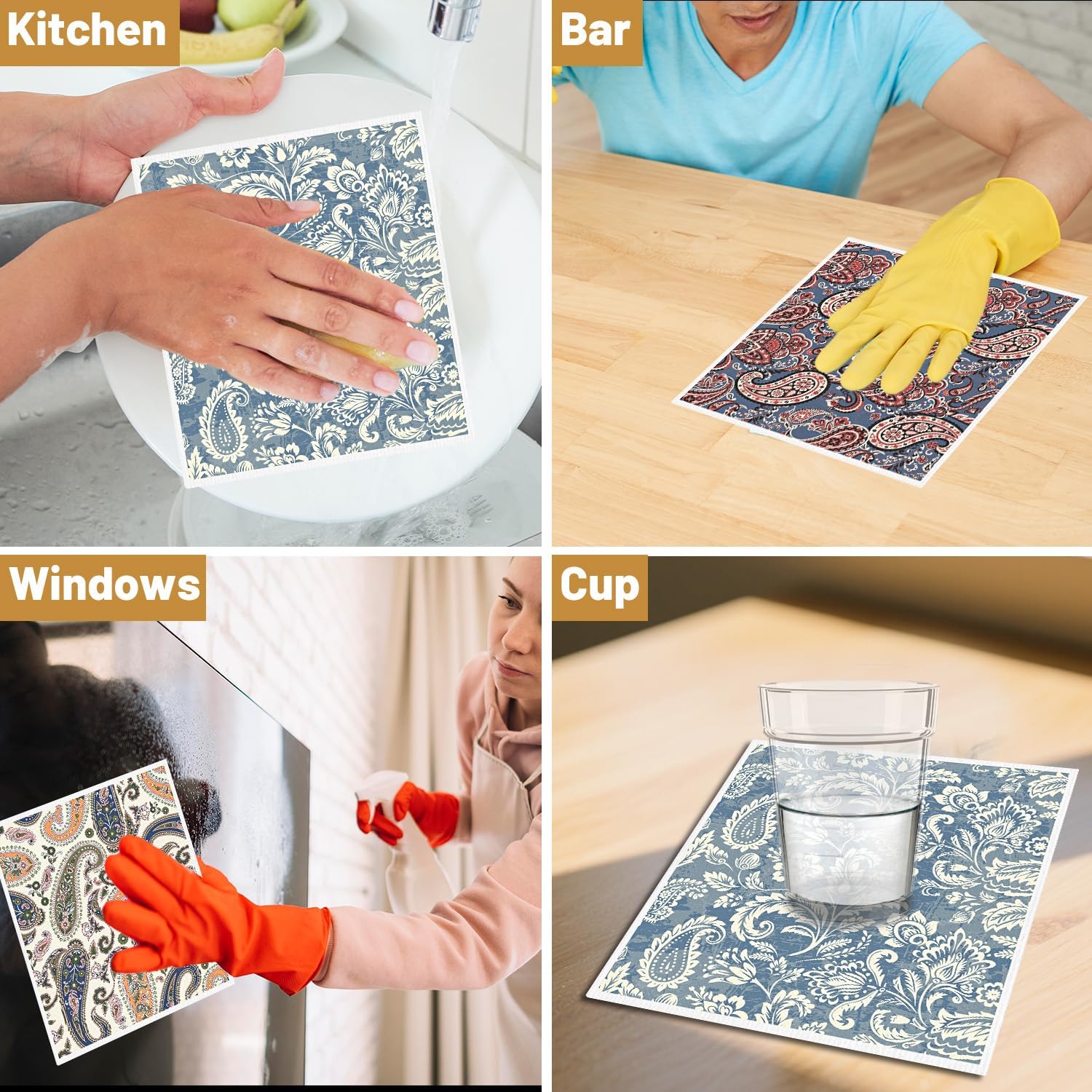 Swedish Dishcloths for Kitchen, 6 Pack Vintage Reusable Dish Paper Hand Towels Housewarming Gifts, Absorbent Dish Rags Decoration for Home Cooking Cleaning