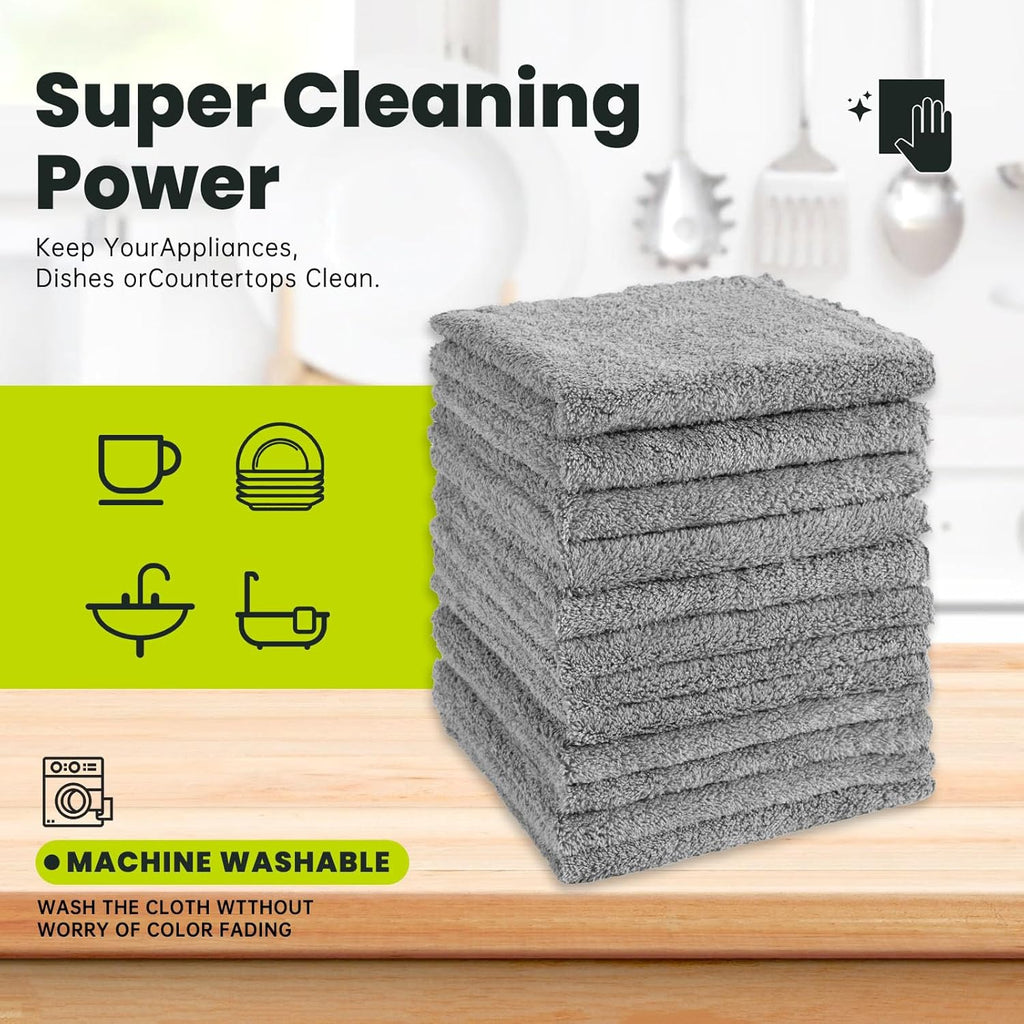 12 Pack Cleaning Cloth,Ultra Soft Absorbent Quick Drying Microfiber Cleaning Rags,No Scratches,Reusable,Washable,Lint Free Cleaning Towels for Kitchen,Window,Glass,car,11.8"×11.8"(Dark Grey)