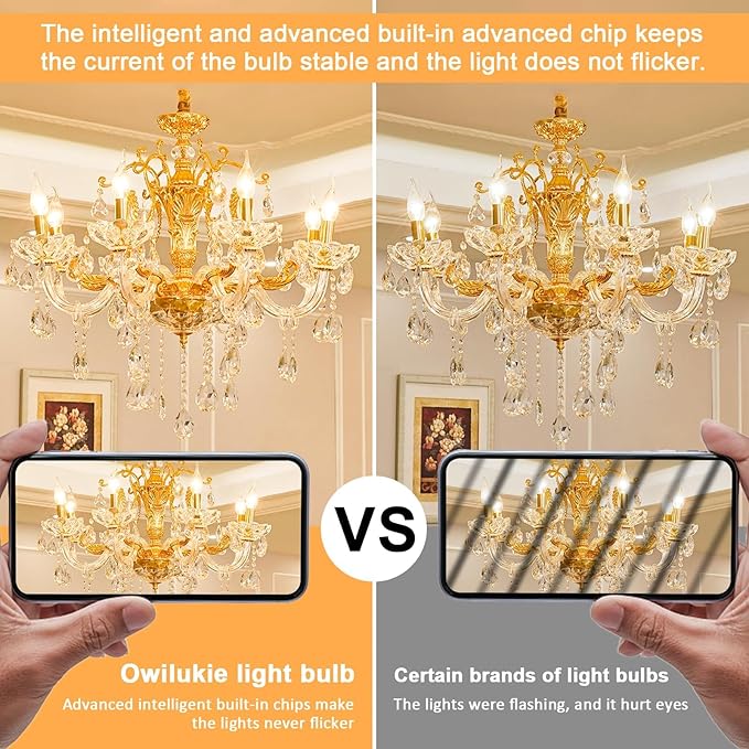 Chandelier Frosted Light Bulbs 2W Equivalent 25W Incandescent Bulb, Candelabra Candle E12 LED Bulb Type B Soft Warm White 2700K, Dimmable for Dining Room,Light Fixture,Chandelier,12 Pack