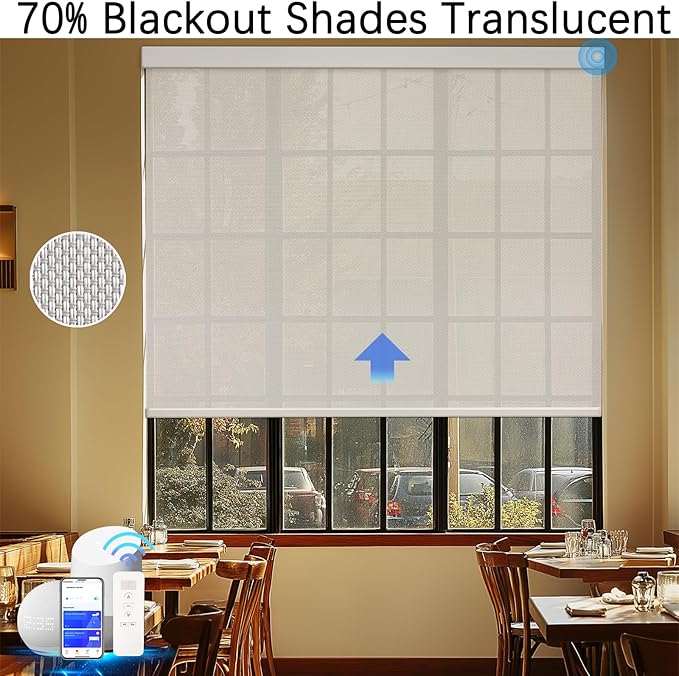 Motorized Blinds with Remote Cordless Automatic Motorized Shades Custom Blinds for Windows Smart Curtains Compatible with Alexa Google Home(Solar Beige,W66 x H72in)