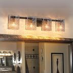 EDISLIVE Vintage Bathroom Vanity Light Black 4-Light Bath Wall Light Fixture with Ripple Block Shades Glass 32.9" E12 Antique Wall Sconce for Bedroom Hallway Living Room Vanity Mirror