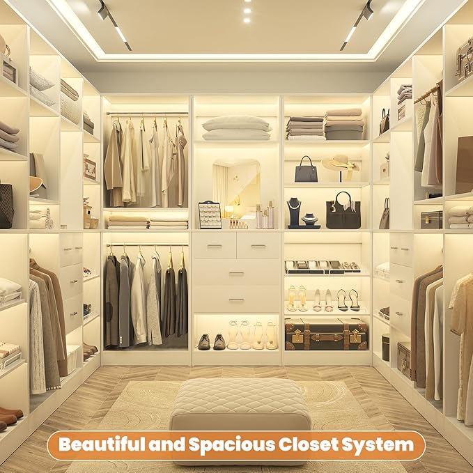 Unikito 25" Closet System with Drawers, 2FT Freestanding Closets Organizer with Storage Shelves and Mirror, Sturdy Walk in Closet Tower for Bedroom, Mudroom and Entryway, 25" W x 16" D x 80" H, White