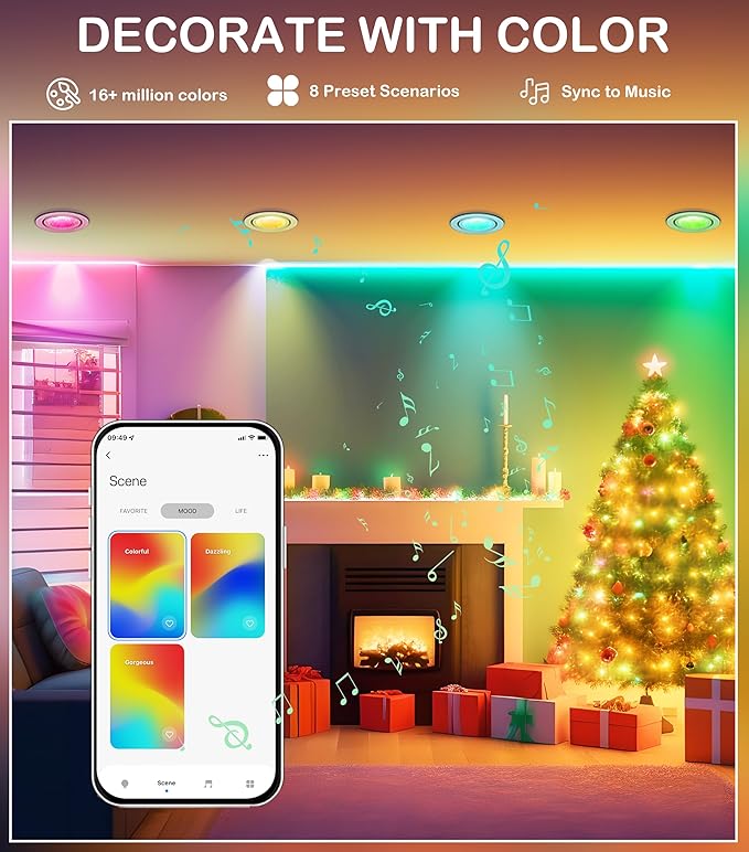 CLOUDY BAY 3inch Eyeball Smart LED Recessed Lights,Color Changing Recessed Lighting,Compatible with Alexa and Google Home Assistant,Pack of 4