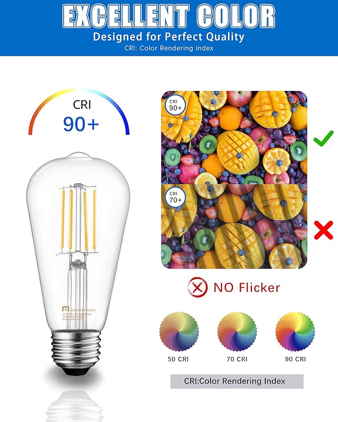 MASTERY MART 60 Pack Vintage LED Edison Bulbs, E26 Led Bulb 5.5W Equivalent to 60W, Dimmable, 5000K Daylight White, High Brightness ST58 Antique LED Filament Bulbs, Clear Glass