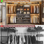 Aheaplus Closet System with 8 Wooden Drawers, Wood Closet Organizer System with Tower, Walk-in Closet Organizer Wardrobe Clothes Rack with 4 Hanging Rods, Garment Rack, Cut to Fit 7-12Ft, Black Oak1