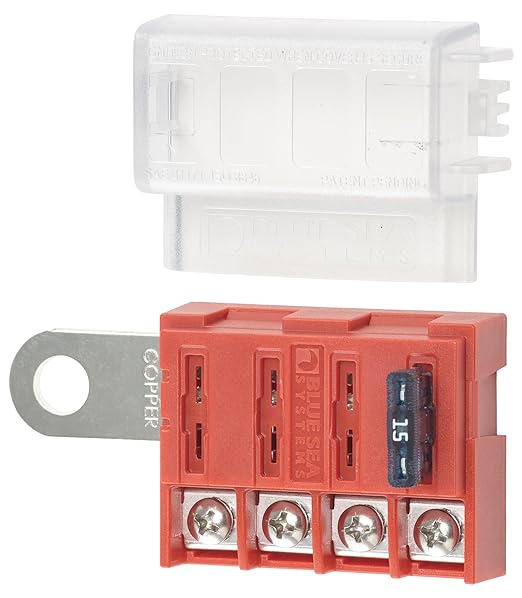 Blue Sea Systems 5023 ST Blade Battery Terminal Fuse Block 4 Way Circuit with Cover, 100 Amps