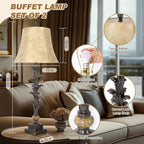 Table Lamps Set of 2 for Living Room, 33'' Tall Bedside Table Lamps with 3 Way Dimmable Bulbs, Farmhouse Buffet Lamps with Laux Leather Shades, Vintage Brown Desk Lamps for Nightstand Bedroom Office