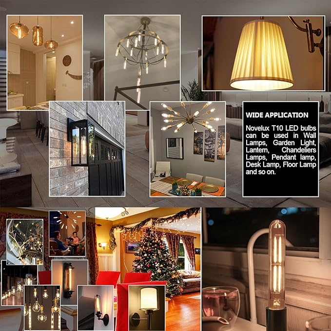 7.3 Inch E26 Led Bulb 6W, Equal 80 Watt 3000K Warm White Edison Bulbs Dimmable, T10 T9 Long Tubular Clear Glass Light Bulb 800LM for Pipe Pendant Chandeliers Wall Sconces - UL Cert 6Pack