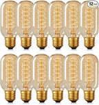 DORESshop T45 Vintage Edison Light Bulb, Antique Tubular Style Incandescent Bulb, Warm White, Amber Glass, 110-130 Volts, E26 Medium Base Lamp for Home Light Fixtures Decorative, 12 Pack