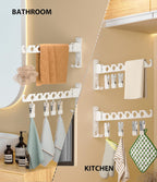 Wall Mount Coat Hanger Holder White Clothes Drying Organizer Rack Garment Hooks Aluminium Retractable Folding Indoor Wall Mounted Hanger Space Saver for Laundry Room Bedroom White 2 Pack with 8 Hooks