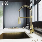 VIGO Brant 19'' H Single Handle Pull-Down Sprayer Kitchen Faucet in Matte Brushed Gold-VG02003MG