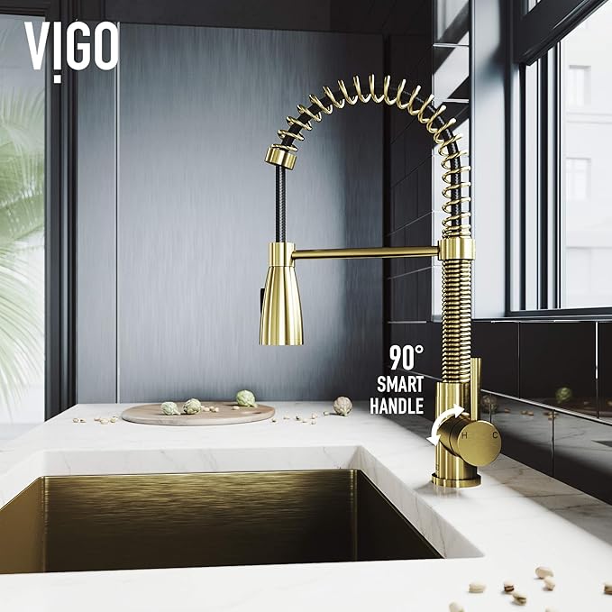 VIGO Brant 19'' H Single Handle Pull-Down Sprayer Kitchen Faucet in Matte Brushed Gold-VG02003MG