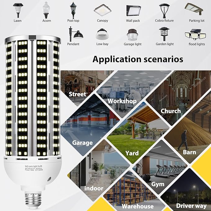 150W 4 pack LED Corn Light Bulb(1500W Equivalent ) ,Commercial Grade DayLight 5000K E26/E39 22900LM Medium Mogul Base LED Lamp,Large Area Lights For Outdoor Indoor Garage Warehouse Factory Bay Light