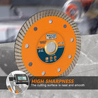 4.5 Inch Diamond Blade for Granite, Ceramic, Marble, Stone and Hard Bricks, Super Thin Turbo Rim Design for Angle Grinders and Handheld Saws, Dry and Wet Use, 7/8"-5/8" Arbor (2 PCS)