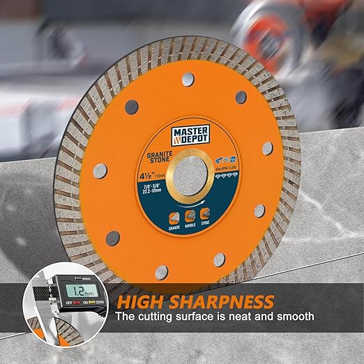 4.5 Inch Diamond Blade for Granite, Ceramic, Marble, Stone and Hard Bricks, Super Thin Turbo Rim Design for Angle Grinders and Handheld Saws, Dry and Wet Use, 7/8"-5/8" Arbor (2 PCS)