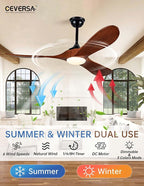 52 Inch Ceiling Fans with Lights and Remote,Solid Wood Indoor/Outdoor Ceiling Fans for Patios,Memory Function,Quiet DC Motor High CFM,Propeller 3 Blades for Porch,Farmhouse,Walnut