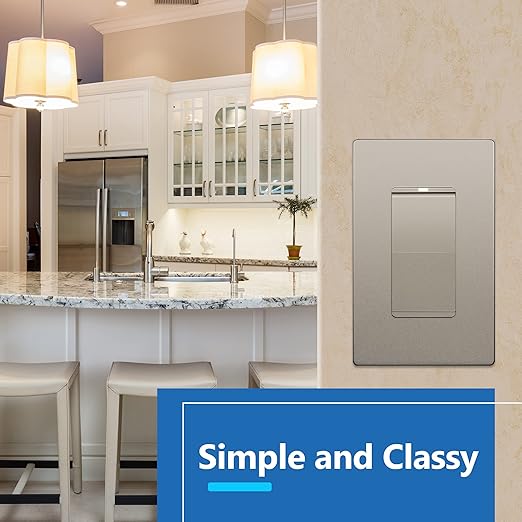 LIDER Minimalist Design Matte Finish Lighted Decorator Switch, Frameless Paddle Light Switch with Locator Light, Grounding Screw, 15A 125V, UL Listed, LS15-1P-NK5P, Nickel, 5 Pack