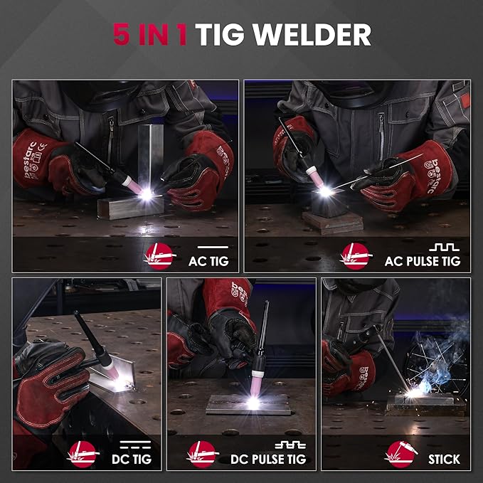 bestarc TIG Welder AC/DC, 215Amp Aluminum TIG Welder with Pulse TIG, 110V/220V Dual Voltage TIG Welding Machine with DC TIG/AC TIG/Pulse TIG/Stick Welding
