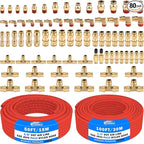 CheeMuii 76 PCS Brass DOT Air Line Fittings with 100FT 1/4" and 50FT 3/8" Red DOT Air Lines Kit Push Lock Air Line Quick Connect Fittings with Pneumatic Tubing Set