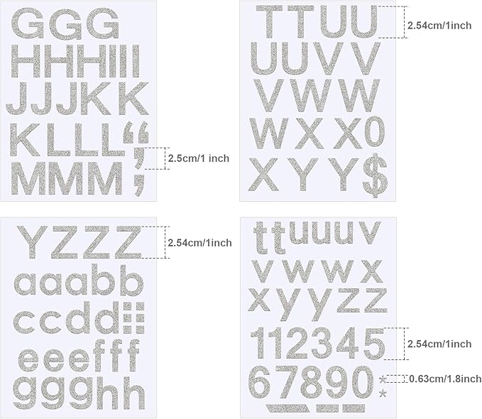 Outus 8 Sheets Vinyl Letter Stickers Self Adhesive Mailbox Numbers Alphabet Stickers Stick on Letters for Christmas Stockings Scrapbook Bulletin Board School Business(1 Inch,Glitter Silver)
