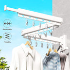 Wall Mounted Clothes Hanger,Clothes Drying Rack,Laundry Rack Wall Mount,Drying Rack Clothing,Clothes Rack Retractable,Collapsible(Tri-Fold), with Windproof Holes & Clips,White Color