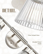 4-Light Bathroom Vanity Light Fixtures, HWH Brushed Nickel Bathroom Vanity Lighting Modern Vanity Light Over Mirror with Clear Striped Glass Shade, 5HZG97B-4W BN