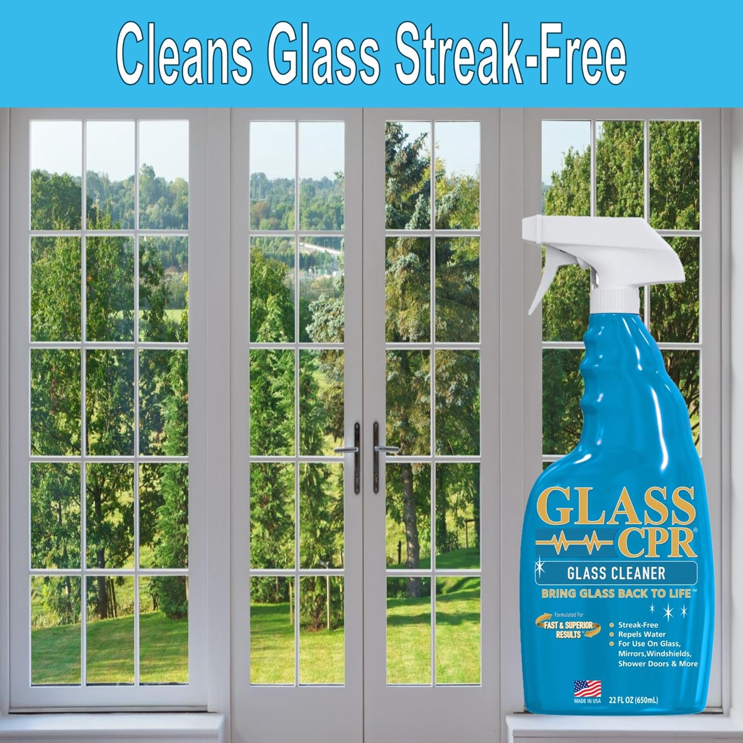 Glass CPR 2-in-1 Glass Cleaner & Water Repellent (22oz) | Deep Cleaning for Glass, Mirrors, Windows, Windshields, Shower Doors (2 Pack)