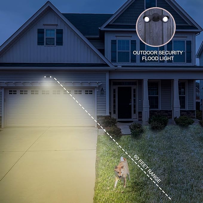 Ciata Flood Lights Outdoor, 20-Watt LED Bullet Head Security Flood Lights, Dual Head, RoHS and FCC Complaint, IP65 Rated, 1900 Lumens, 2KV Surge Protection, Die-Cast Aluminum in Black Finish – 3000K