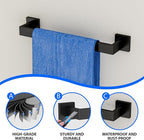 Matte Black 5-Pieces Bathroom Hardware Set, SUS304 Rustproof Steel 16" Rectangle Bathroom Towel Racks Accessories Set, Luxury Hotel Grade Organization Hardware Kit