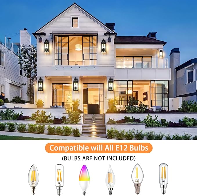 24" Extra Large Outdoor Wall Light 2 Packs, Black Exterior Lighting Fixtures Outdoor Porch Lantern Wall Mounted, Waterproof Modern Outside Wall Sconce, E12 3-Light Coach Lamp for House Patio Garage