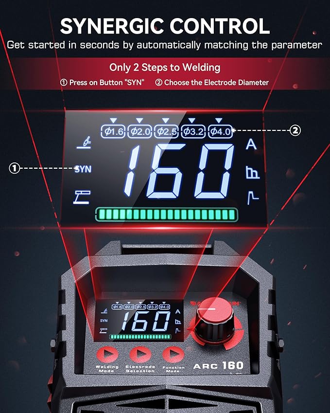 ARCCAPTAIN Upgraded 110V/220V Stick Welder, [Large LED Display] 160A ARC/Lift TIG Welding Machine with Synergic Control, IGBT Inverter Portable MMA Welder Machine with Hot Start/Arc Force