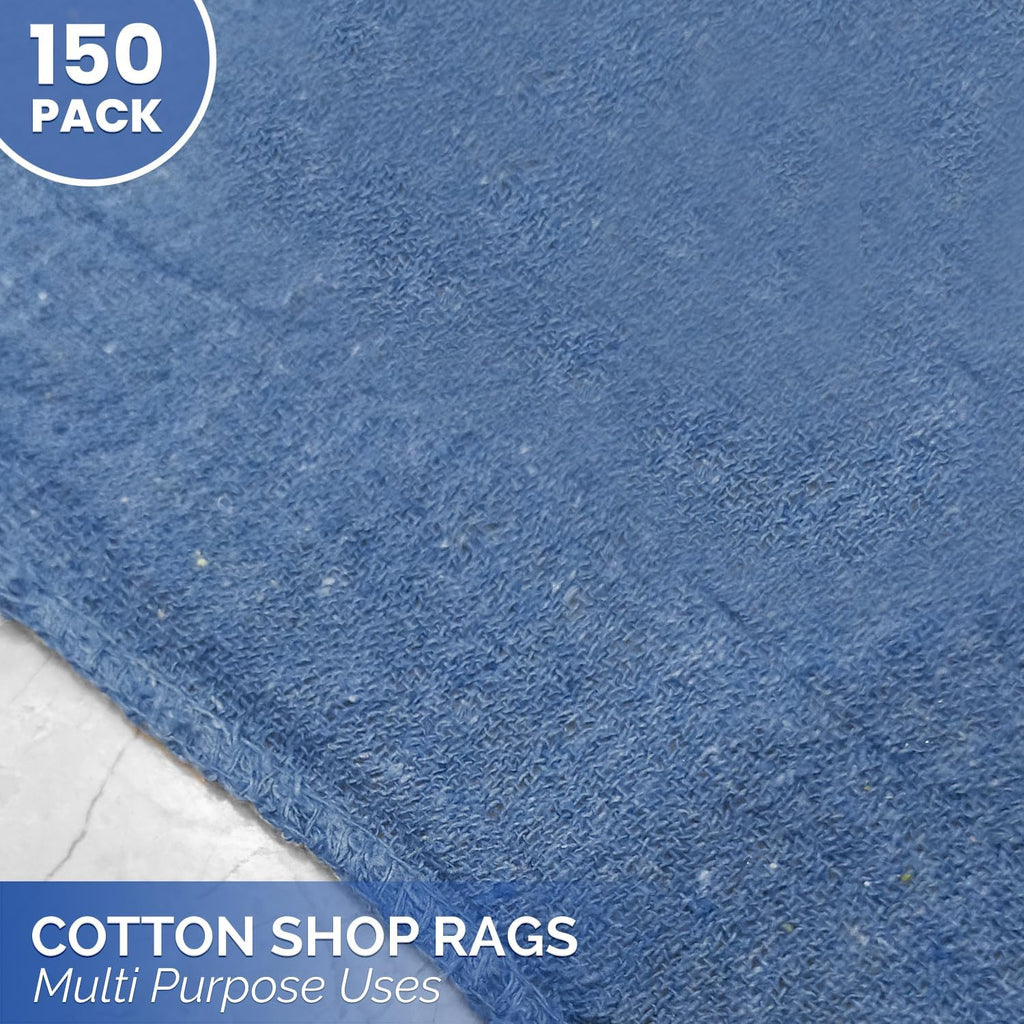 REED & PICK Cotton Shop Towels Blue – (Pack of 150) Size 14x14 Inches Cleaning Rags – Absorbent Shop Rags and Multipurpose Cleaning Towels for Automobiles, Industries, Garage and Homes
